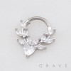 MARQUISE CZ GEMSTONE LEAF WREATH HINGED SEPTUM CLICKER RING 316L SURGICAL STEEL